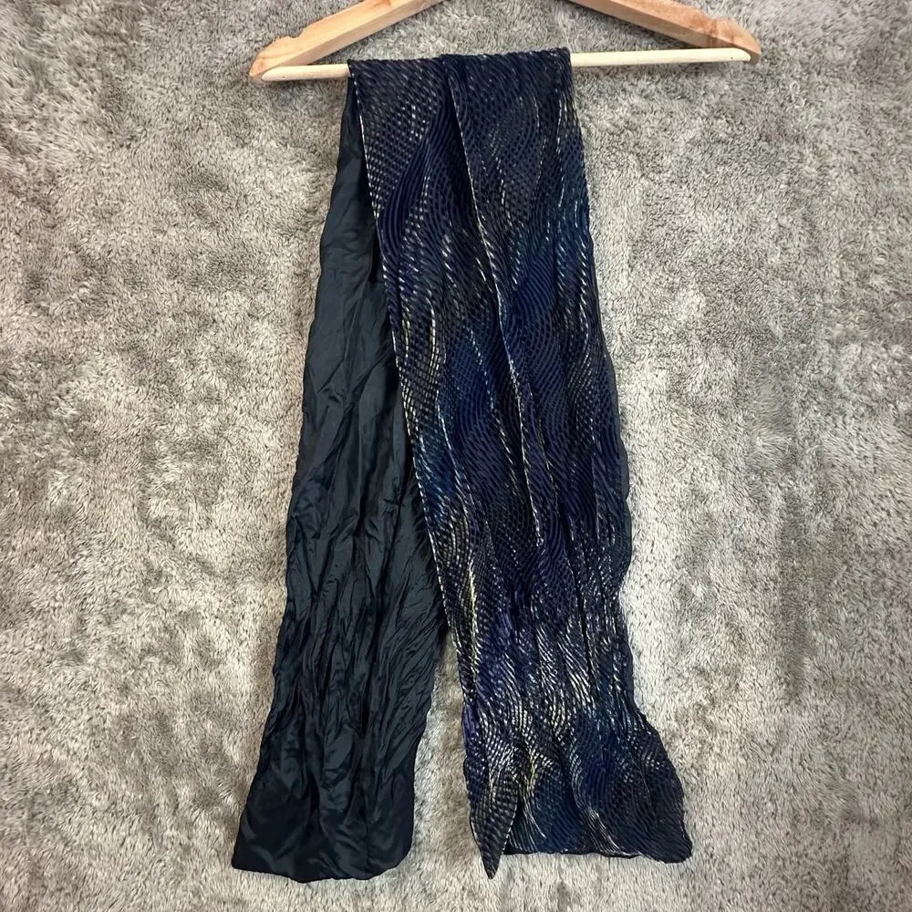 Segalini Italy Silk Rayon Scarf Blue Gold Plush Velvet Feel